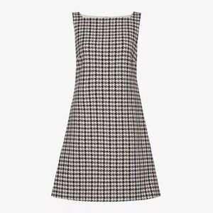 THEORY Houndstooth square-neck wool mini dress